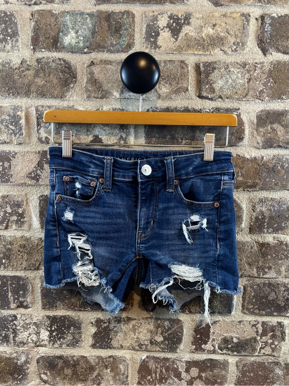 American Eagle Outfitters Distressed Dark Blue Denim Cutoff Shorts Size 00
